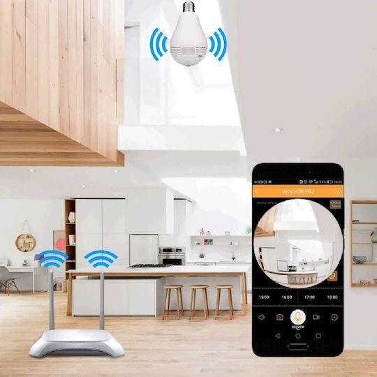 Hidden Camera V380 WiFi Lamp 1080p with Memory Card Slot and Motion Detector