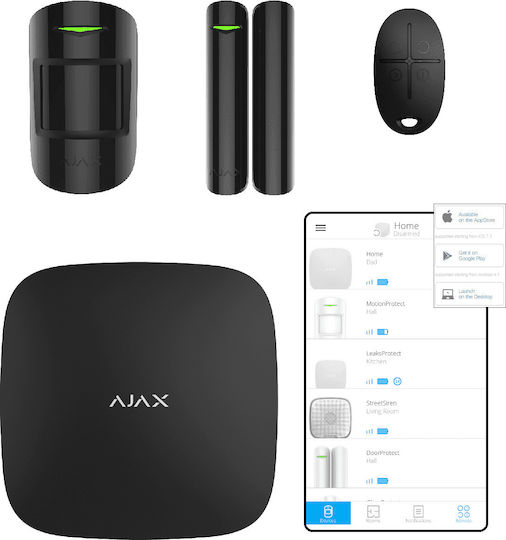 Ajax Systems StarterKit Wireless Alarm System with Motion Detector , Door Sensor , Remote and Hub (GSM) Black