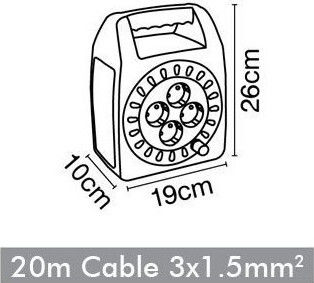 VK Lighting Closed Type Extension Reel Cord 3 x 1.5mm²/20m Black