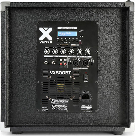 Vonyx VX800BT 170.102 Set with Powered PA Speakers with Woofer 12" 44x43x43cm.