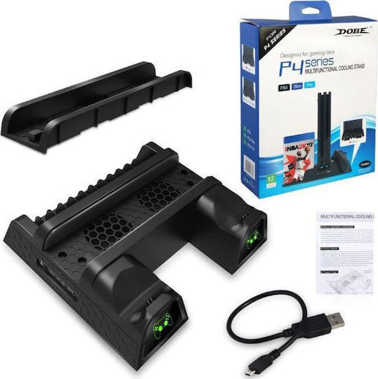 Dobe Cooling Fan Game Storage Slots Game Controller Cha Βάση Φόρτισης για 2 χειριστήρια PS4 Μαύρη TP4-882
