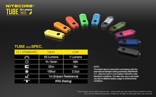 NiteCore Rechargeable Keychain Flashlight LED IP65 with Maximum Brightness 45lm Tube Embedded Black