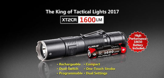 Klarus Rechargeable Flashlight LED Waterproof IPX8 with Maximum Brightness 1600lm Black