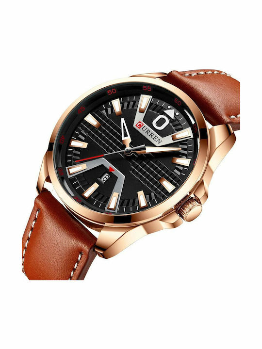Curren Ανδρικό Ρολόι 47mm Μπαταρίας με Δερμάτινο Λουράκι Black/Brown