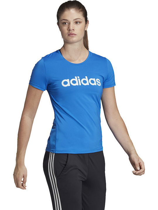 Adidas Designed To Move Logo Women's Athletic Blouse Short Sleeve Blue