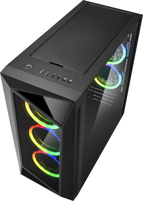 Sharkoon REV200 Gaming Midi Tower Κουτί Υπολογιστή με Πλαϊνό Παράθυρο και RGB Φωτισμό Μαύρο