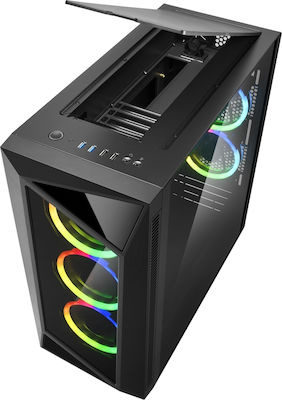 Sharkoon REV200 Gaming Midi Tower Κουτί Υπολογιστή με Πλαϊνό Παράθυρο και RGB Φωτισμό Μαύρο