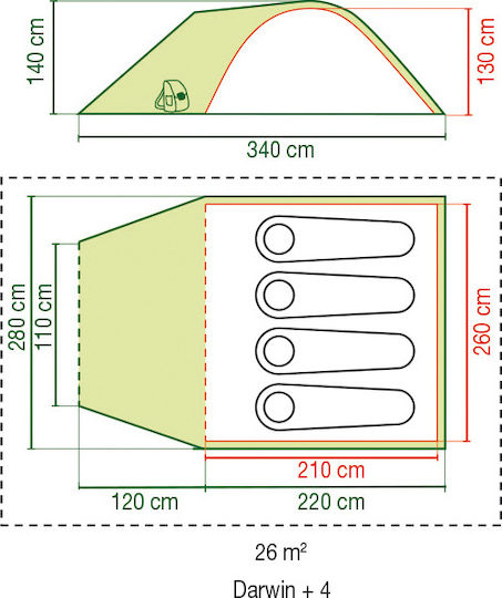 Coleman Darwin 4 Plus Σκηνή Camping Igloo Ορειβασίας Γκρι 4 Εποχών για 4 Άτομα Αδιάβροχη 3000mm 340x260x130εκ.
