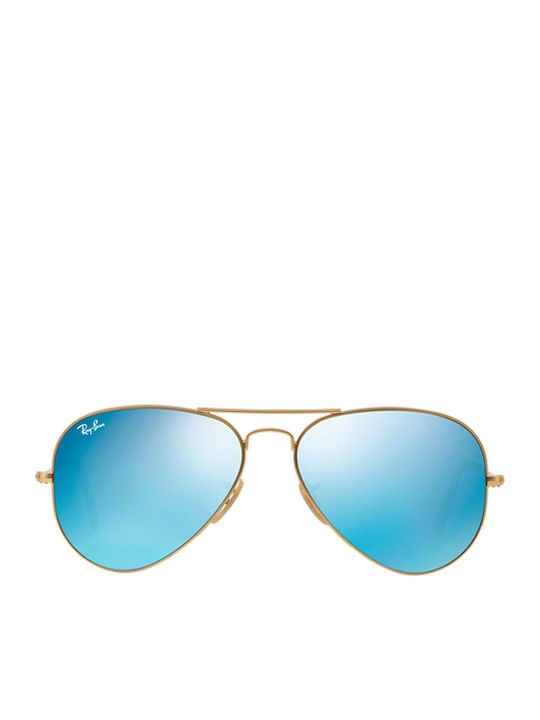 Ray Ban Aviator Unisex Γυαλιά Ηλίου με Χρυσό Μεταλλικό Σκελετό και Γαλάζιο Καθρέφτη Φακό