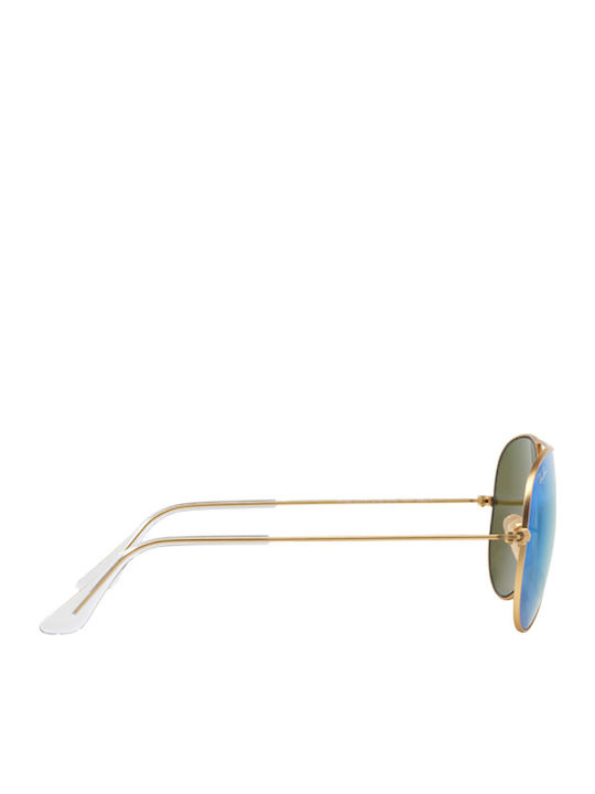 Ray Ban Aviator Unisex Γυαλιά Ηλίου με Χρυσό Μεταλλικό Σκελετό και Γαλάζιο Καθρέφτη Φακό