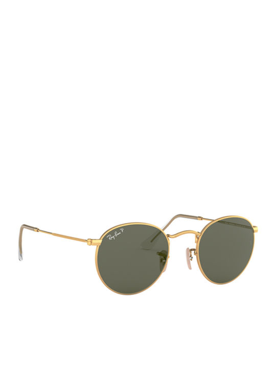 Ray Ban Round Metal Unisex Sunglasses with Gold Metal Frame and Green Polarized Lens RB3447 112/58