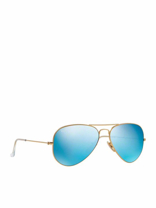 Ray Ban Aviator Unisex Γυαλιά Ηλίου με Χρυσό Μεταλλικό Σκελετό και Γαλάζιο Καθρέφτη Φακό