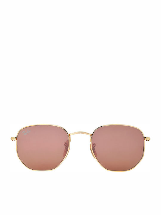 Ray Ban Hexagonal Sunglasses with Gold Metal Frame and Pink Mirrored Lenses RB3548N 001/Z2