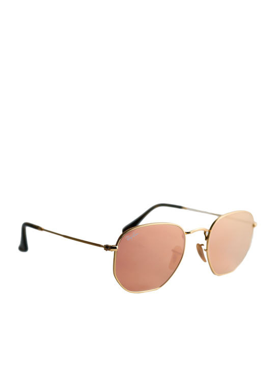 Ray Ban Hexagonal Unisex Sonnenbrille mit Gold Metall Gestell und Rosa Spiegel Linse RB3548N 001/Z2