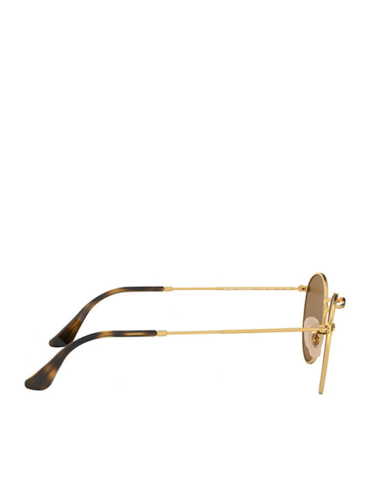 Ray Ban Round Metal Unisex Sunglasses with Gold Metal Frame and Pink Mirror Lens RB3447N 001/Z2