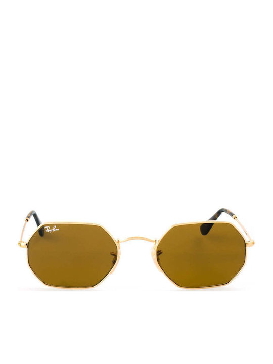 Ray Ban Octagonal Sunglasses with Gold Metal Frame and Brown Lens RB3556N 001/33
