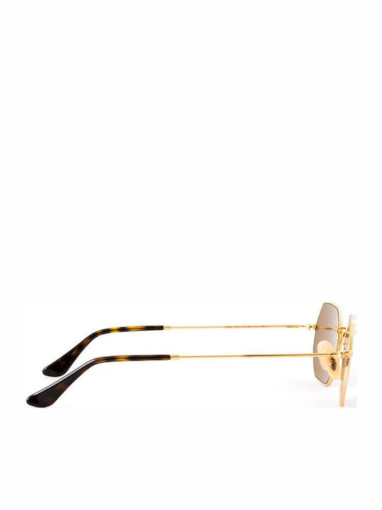 Ray Ban Octagonal Sunglasses with Gold Metal Frame and Brown Lens RB3556N 001/33