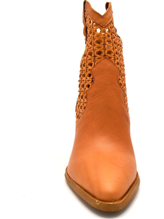 Leather Women's Chelsea Boots with High Heel Tabac Brown