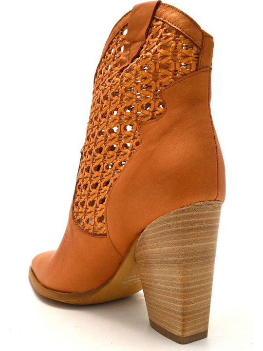 Leather Women's Chelsea Boots with High Heel Tabac Brown