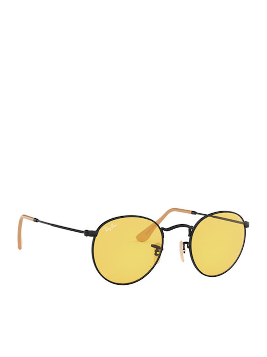 Ray Ban Round Metal Sunglasses with Black Metal Frame and Yellow Lens RB3447 9066/4A