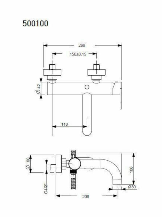 Armando Vicario Slim Mixing Bathtub Shower Faucet Complete Set Inox Silver