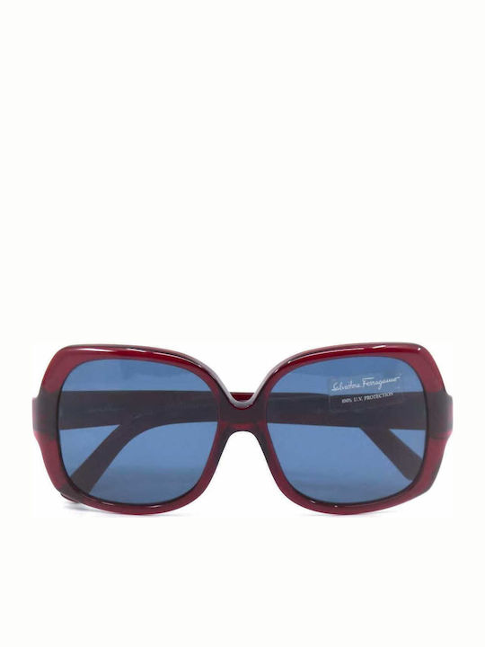 Salvatore Ferragamo Women's Sunglasses with Burgundy Plastic Frame and Blue Lens 2166 11387