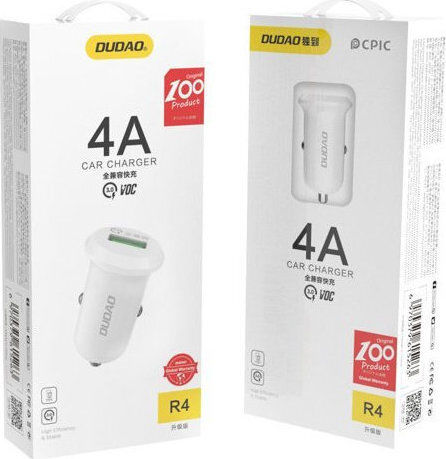 Dudao R4 Încărcător Auto 15W 4A Încărcare Rapidă cu un Port: 1xUSB Alb Culoare