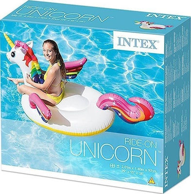 Intex Παιδικό Φουσκωτό Ride On Θαλάσσης Unicorn με Χειρολαβές Λευκό 201εκ.