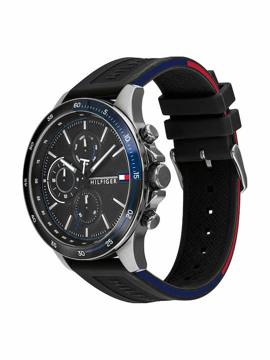 Tommy Hilfiger Bank Men's Watch 46mm Chronograph Battery with Black Rubber Strap