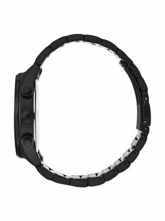 Boss Grand Prix Ανδρικό Ρολόι 44mm Χρονογράφος Μπαταρίας με Μαύρο Μεταλλικό Μπρασελέ