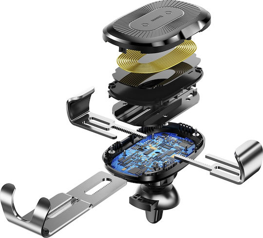 Baseus Gravity Car Mobile Mount with Adjustable Hooks and Wireless Charging Silver