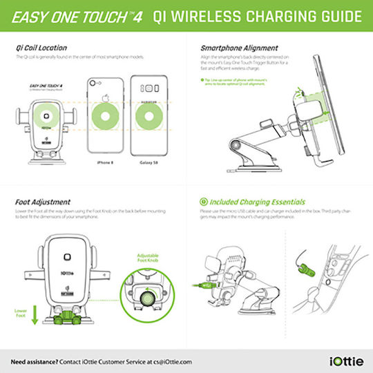 iOttie Βάση Κινητού Αυτοκινήτου Easy One Touch Wireless Fast Charging Dash & Winds με Ρυθμιζόμενα Άγκιστρα και Ασύρματη Φόρτιση