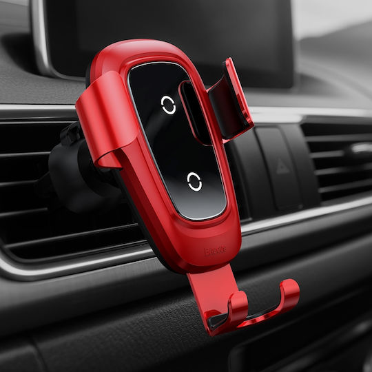 Baseus Metal Wireless Charger Gravity Mount Car Mobile Mount with Adjustable Hooks and Wireless Charging Red