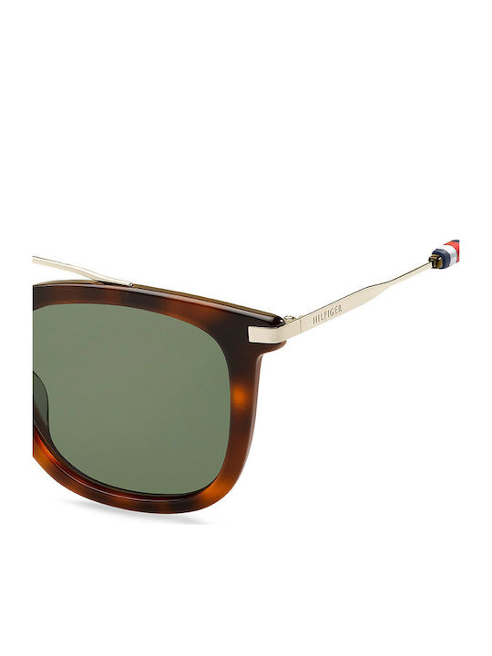 Tommy Hilfiger Men's Sunglasses with Brown Frame and Green Lens