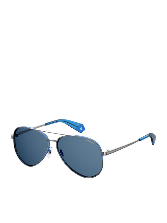 Polaroid Men's Sunglasses with Silver Metal Frame and Blue Lens PLD 6069/S/X V84/C3