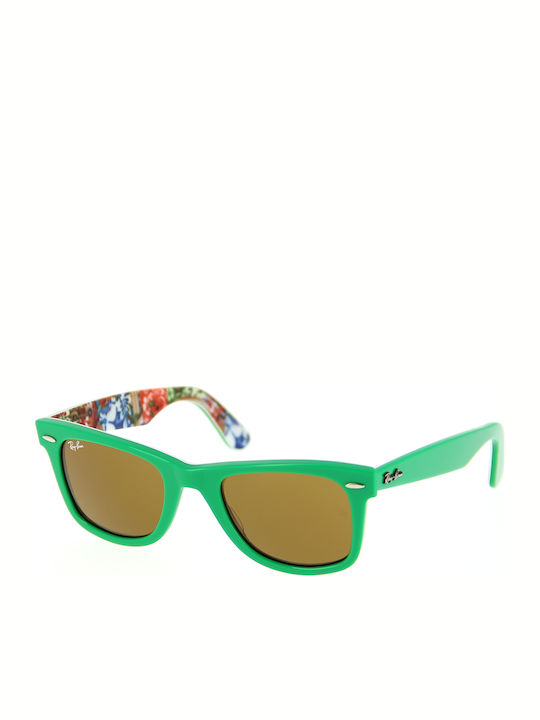 Ray Ban Wayfarer Sunglasses with Green Plastic Frame and Brown Mirror Lens RB2140 1140