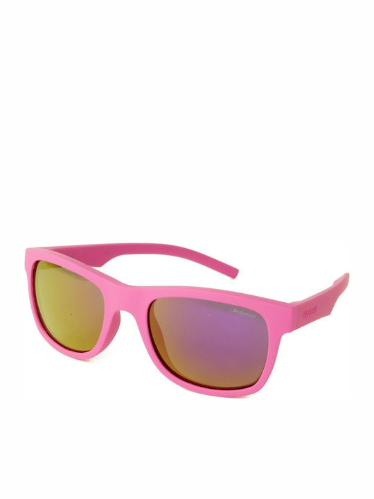 Polaroid Unbreakable Square Kids Sunglasses with Polarized Mirror Lens Pink