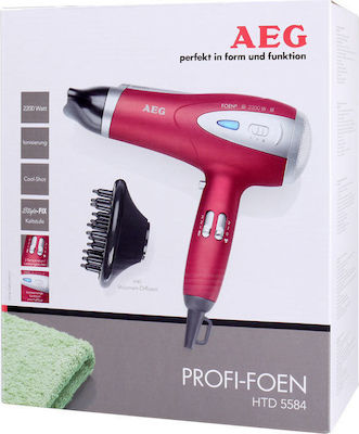 AEG HTD 5584 Ionic Professional Hair Dryer with Diffuser 2200W Κόκκινο