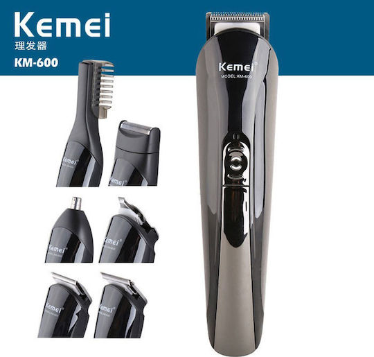 Kemei Επαγγελματικό Σετ Επαναφορτιζόμενης Κουρευτικής Μηχανής Μαύρο KM-600