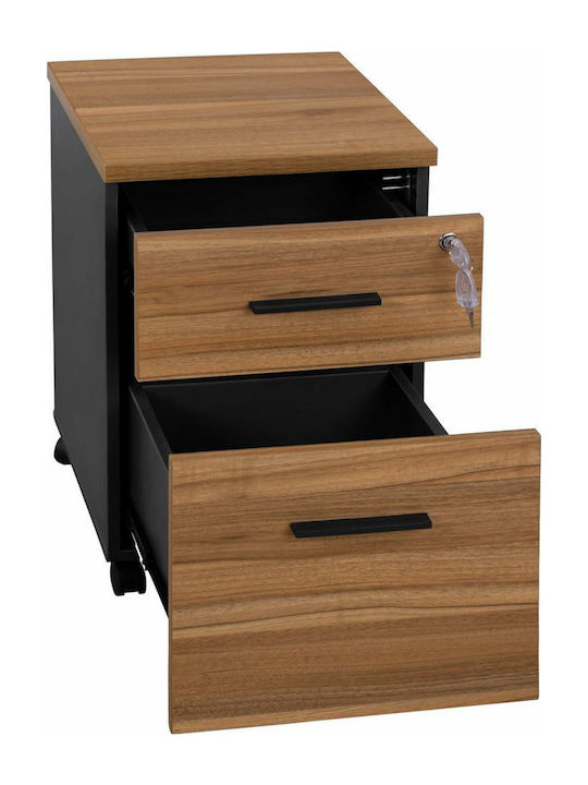 Supreme Office Storage Chipboard Drawer with Wheels, Lock & 2 Drawers Honey Oak / Γκρι L38xW40xH60cm