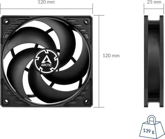 Arctic P12 PWM Case Fan 120mm 1800rpm 56.3cfm Without LED Lighting and 4-Pin Connection Black