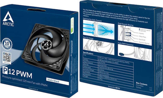Arctic P12 PWM Case Fan 120mm 1800rpm 56.3cfm Without LED Lighting and 4-Pin Connection Black