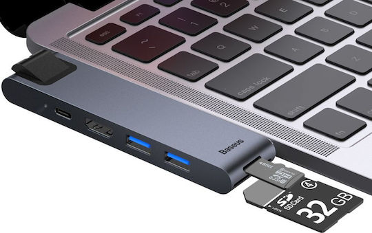 Baseus Docking Station με Διπλό USB-C HDMI 4K PD Ethernet Γκρι (CAHUB-L0G)