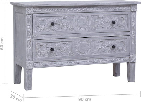 Chest of Drawers of Solid Wood with 2 Drawers Gray 90x30x60cm