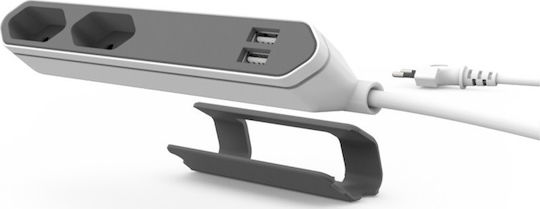 Allocacoc Powerbar Захранваща лента 2 Позиции с USB-A и Кабел 1.5м Сив