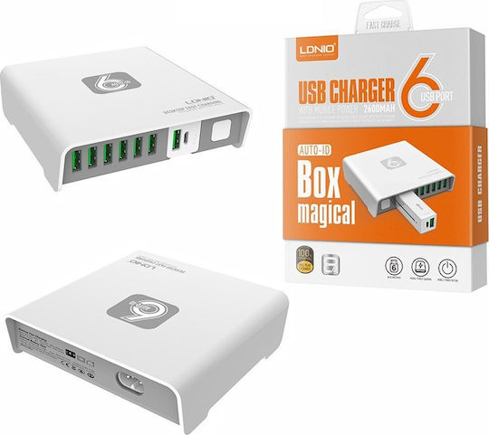 Ldnio Βάση Φόρτισης με 6 Θύρες USB-A σε Λευκό χρώμα (A6802)