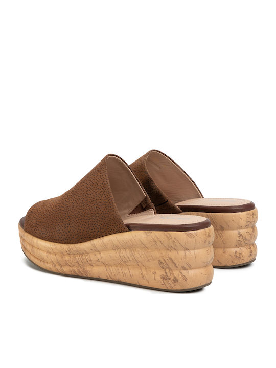 D Primula D Women's Leather Platform Wedge Sandals Brown