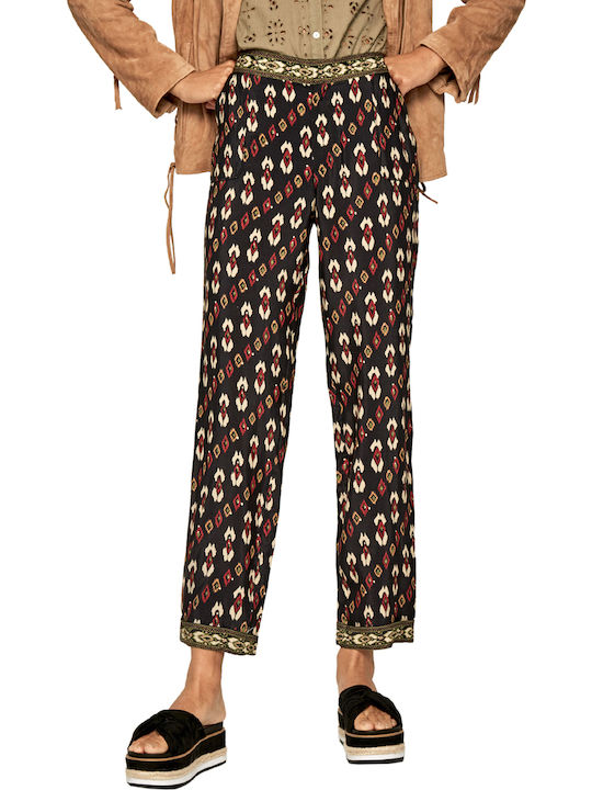 Kelly Women's High-waisted Fabric Capri Trousers with Elastic Straight Line Black