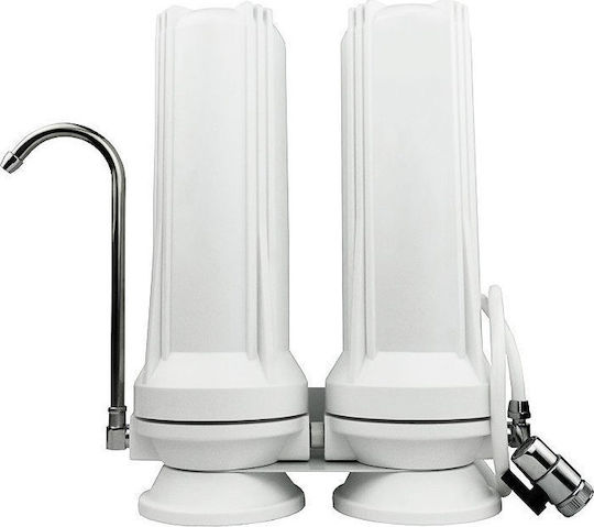 QWaterFilters CT2 Συσκευή Φίλτρου Νερού Άνω Πάγκου Διπλή με Ανταλλακτικό Φίλτρο QWaterFilters PP-10", QWaterFilters CTO 5 μm TR.0002.9