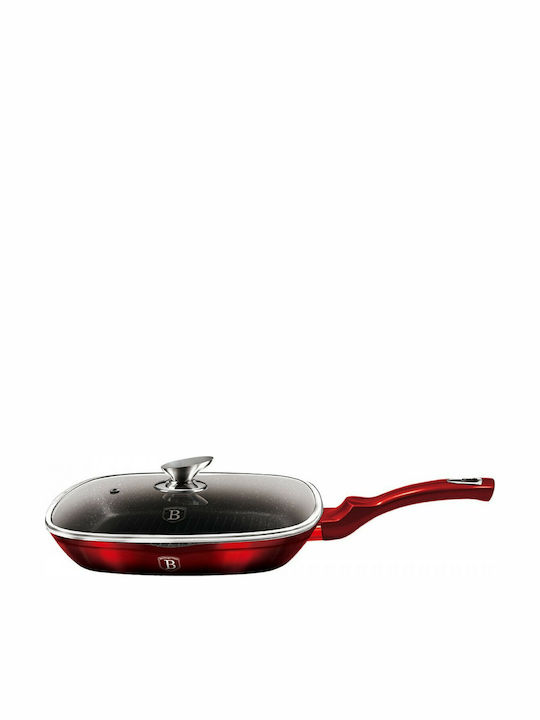 Berlinger Haus Metallic Line Grill With Lid made of Aluminum with Stone Coating Black Burgundy Collection 28cm